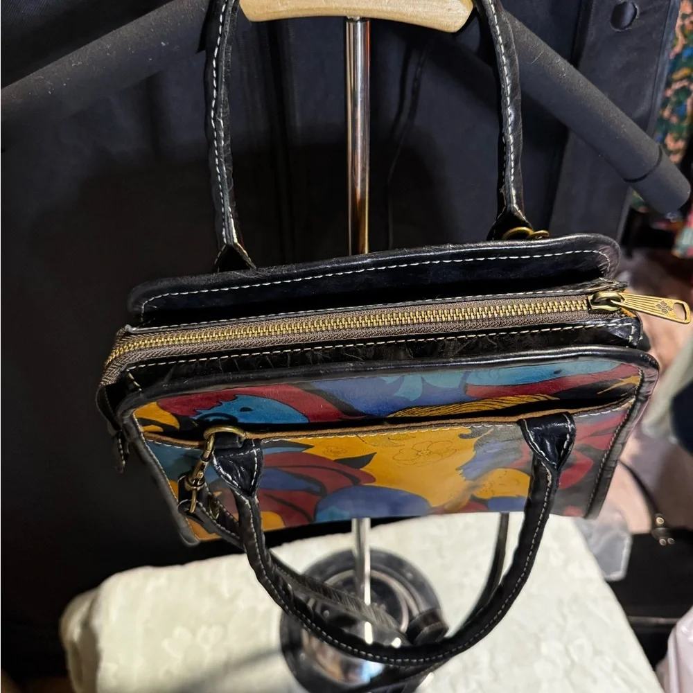 Patricia Nash leather top handle abstract faces crossbody bag